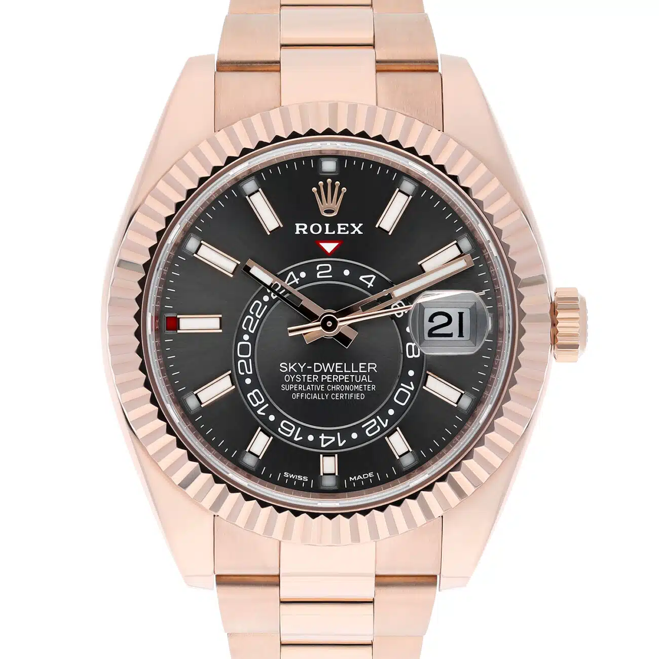 Rolex Sky-Dweller 42mm Everose Gold Watch Rhodium Dial Oyster Bracelet 326935