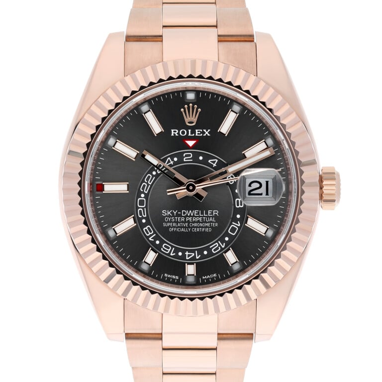 Rolex Sky-Dweller 42mm Everose Gold Watch Rhodium Dial Oyster Bracelet 326935