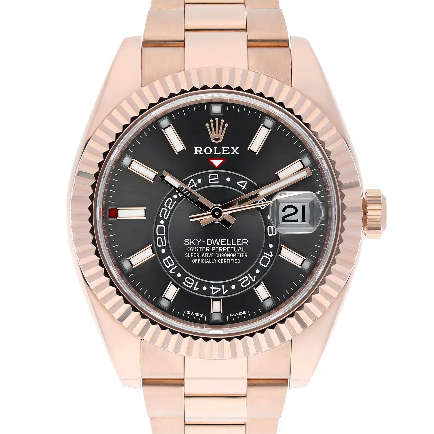 Rolex Sky-Dweller 42mm Everose Gold Watch Rhodium Dial Oyster Bracelet 326935
