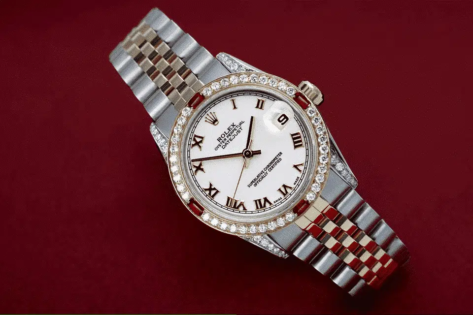 Rolex Datejust 31 Ladies 2 Tone Watch White Roman Dial Ruby & Diamond Bezel 68273 – image 2