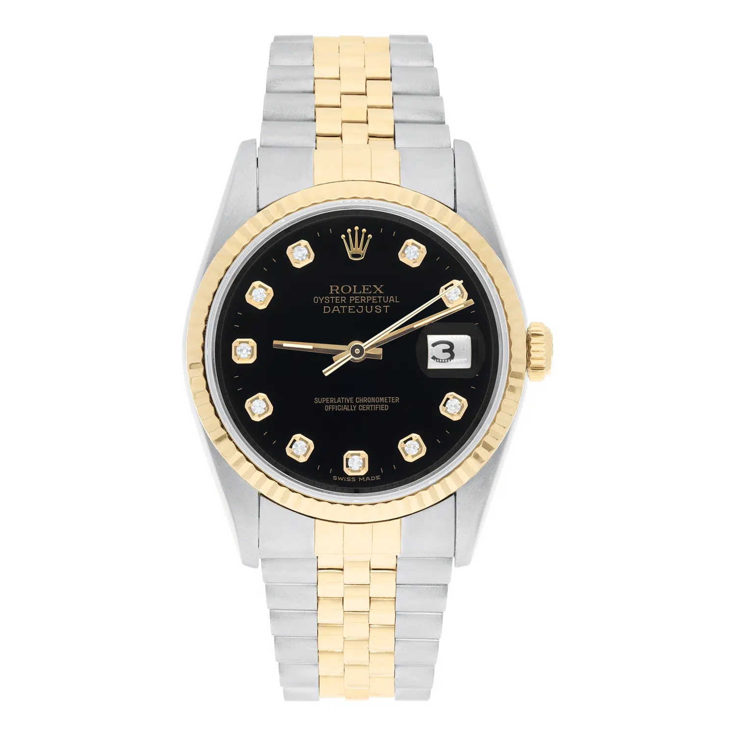 Rolex Datejust 36mm Two Tone Dark Black Diamond Dial Jubilee 16233 Circa - 1993 – image 2