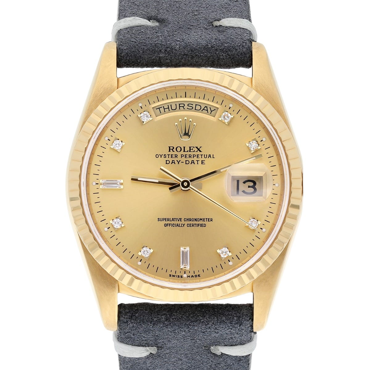 Rolex Day-Date 1823836 mm 18K Yellow Gold Watch Fluted Bezel Champagne Diamond
