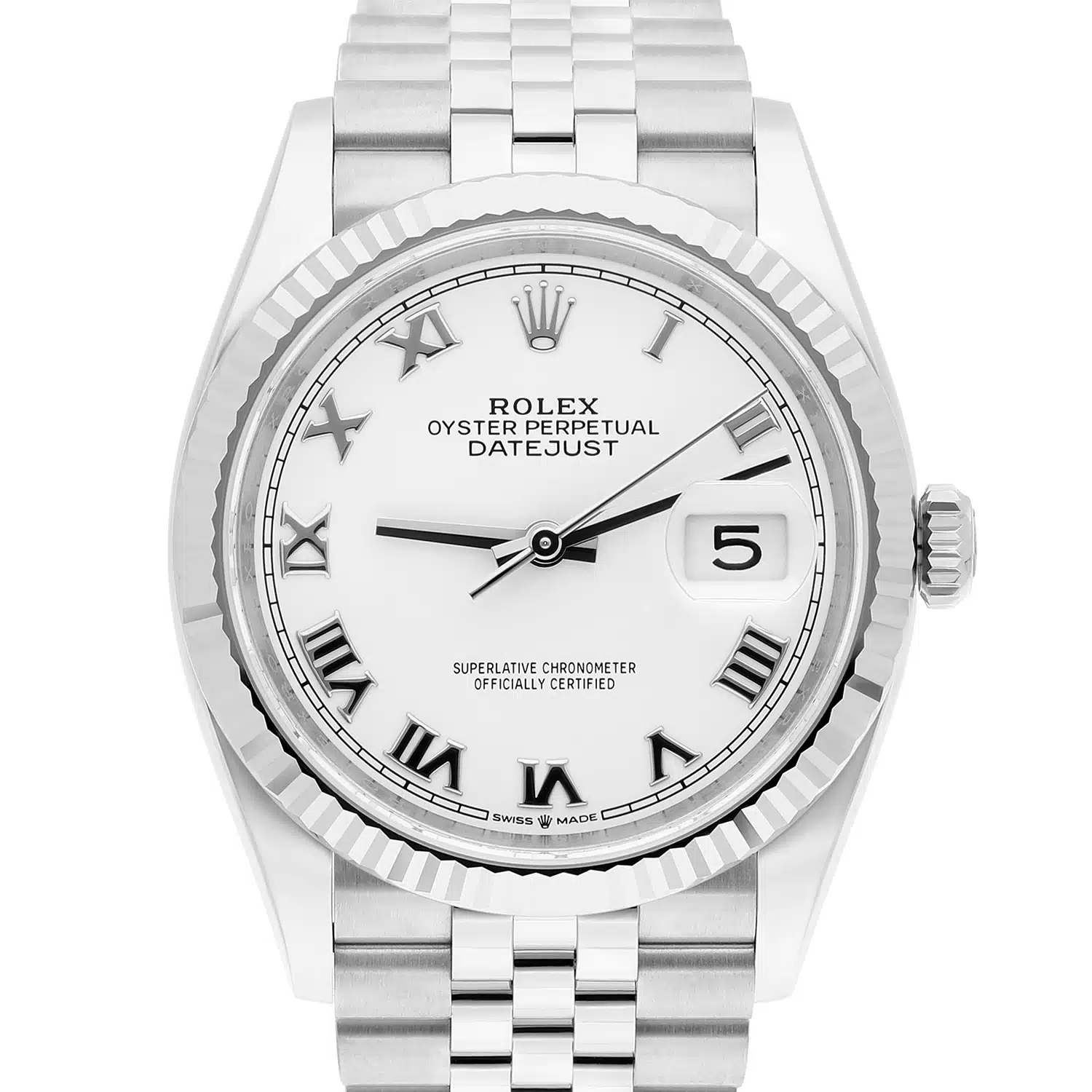 Rolex Datejust 126234 Steel 36mm White Roman Dial Jubilee Bracelet 2023 Complete