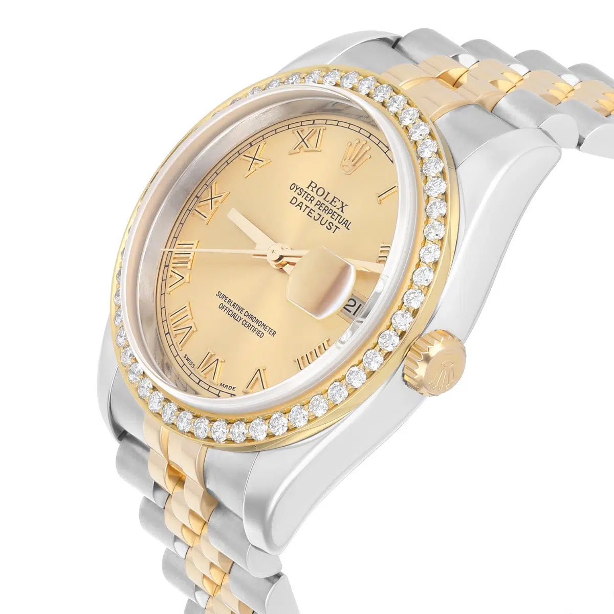 Rolex Datejust 36 Gold & Steel 116233 Champagne Roman Dial Diamond Bezel Jubilee Watch – image 6
