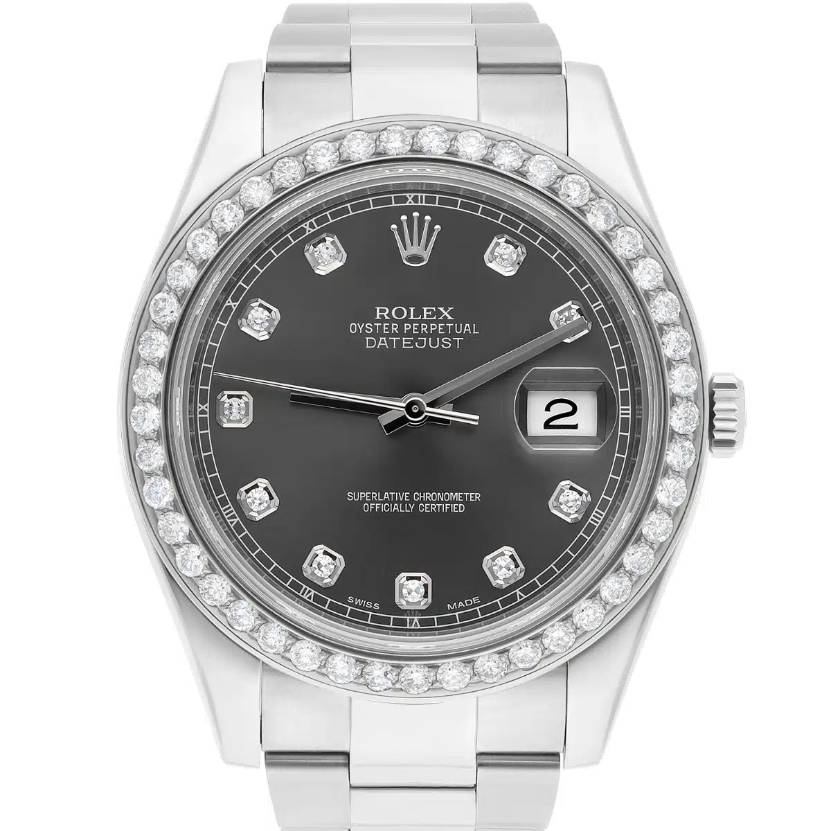 Rolex Datejust 41mm II Steel/18k WG Rhodium Diamond Dial Watch Oyster 116334