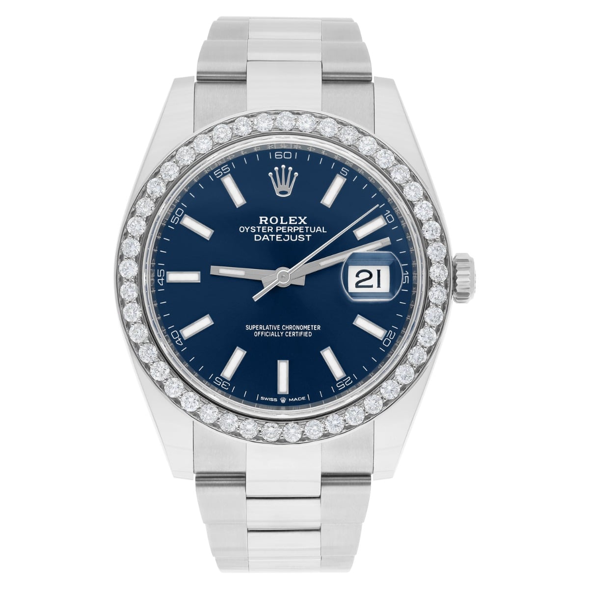 Rolex Datejust 126334 Stainless Steel Oyster 41mm Blue Index Dial Diamond Bezel