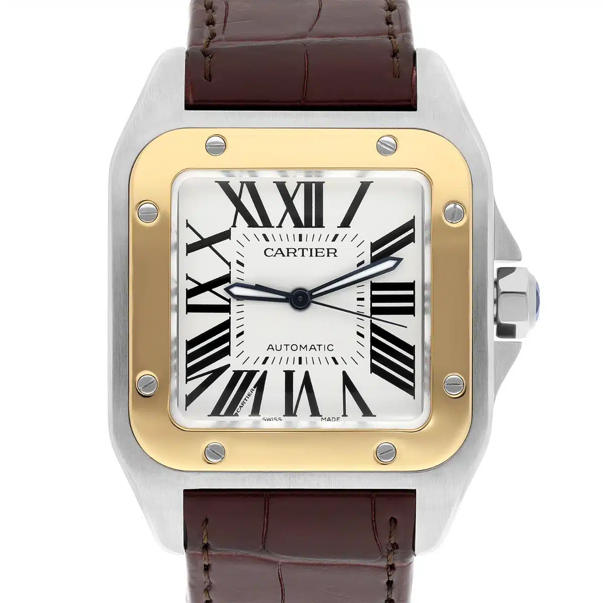 Cartier Santos 100 w20072x7 Stainless Steel/Yellow Gold White Dial Mens Watch – image 2