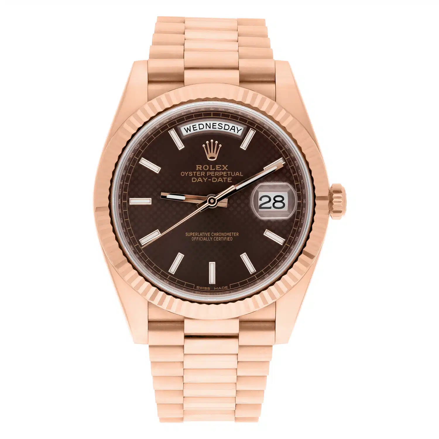 Rolex Day-Date 228235 40mm Chocolate Motif Rose Gold Dial Complete – image 2