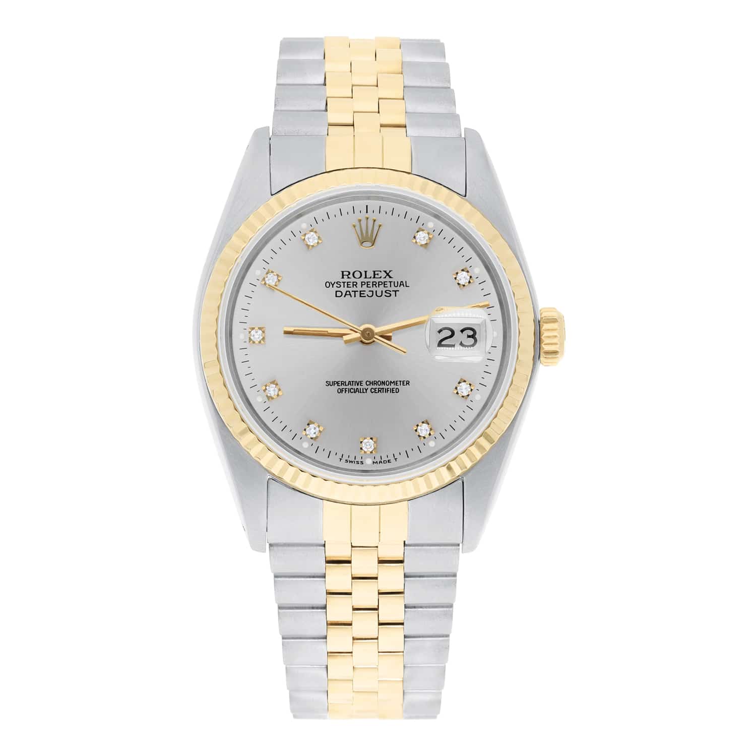 Rolex Datejust 36mm Two Tone 16233 Circa 1992 Very Rare C Series Silver Diamond