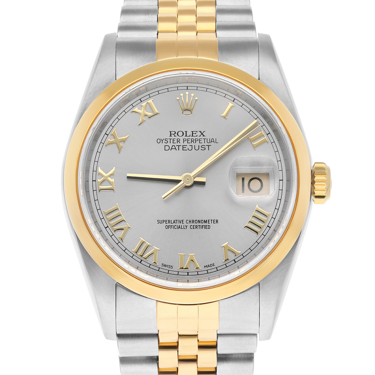 Rolex Datejust 36 Steel & Gold 16203 Silver Roman Jubilee Complete 2003