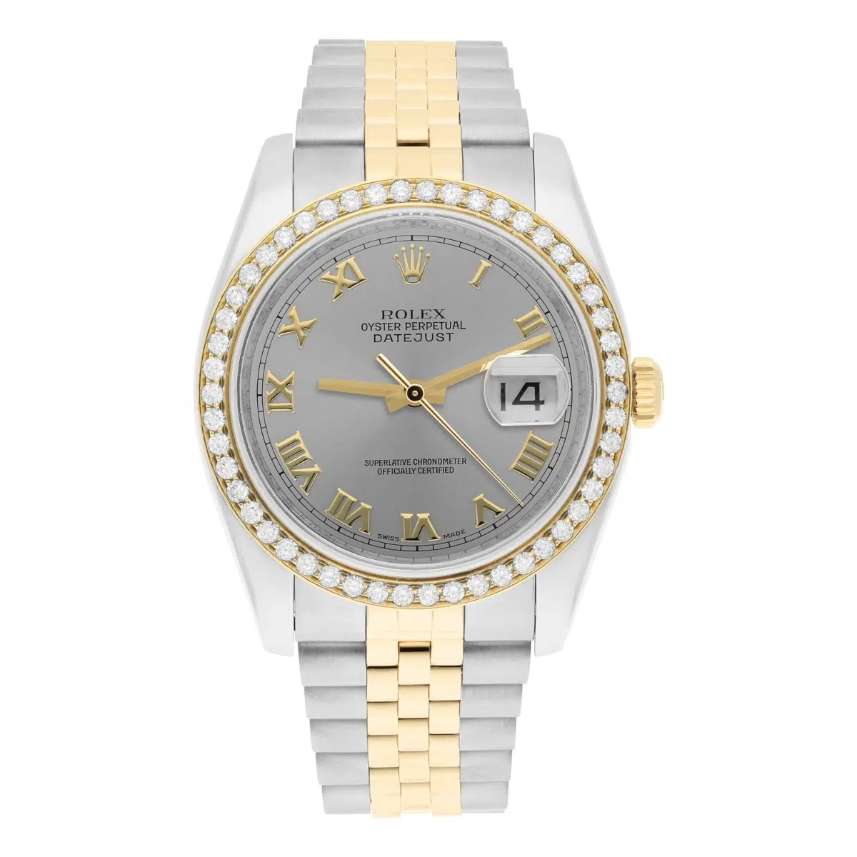 Rolex Datejust 36 2tone 116233 Diamond Bezel Grey Roman Dial Jubilee Band – image 2
