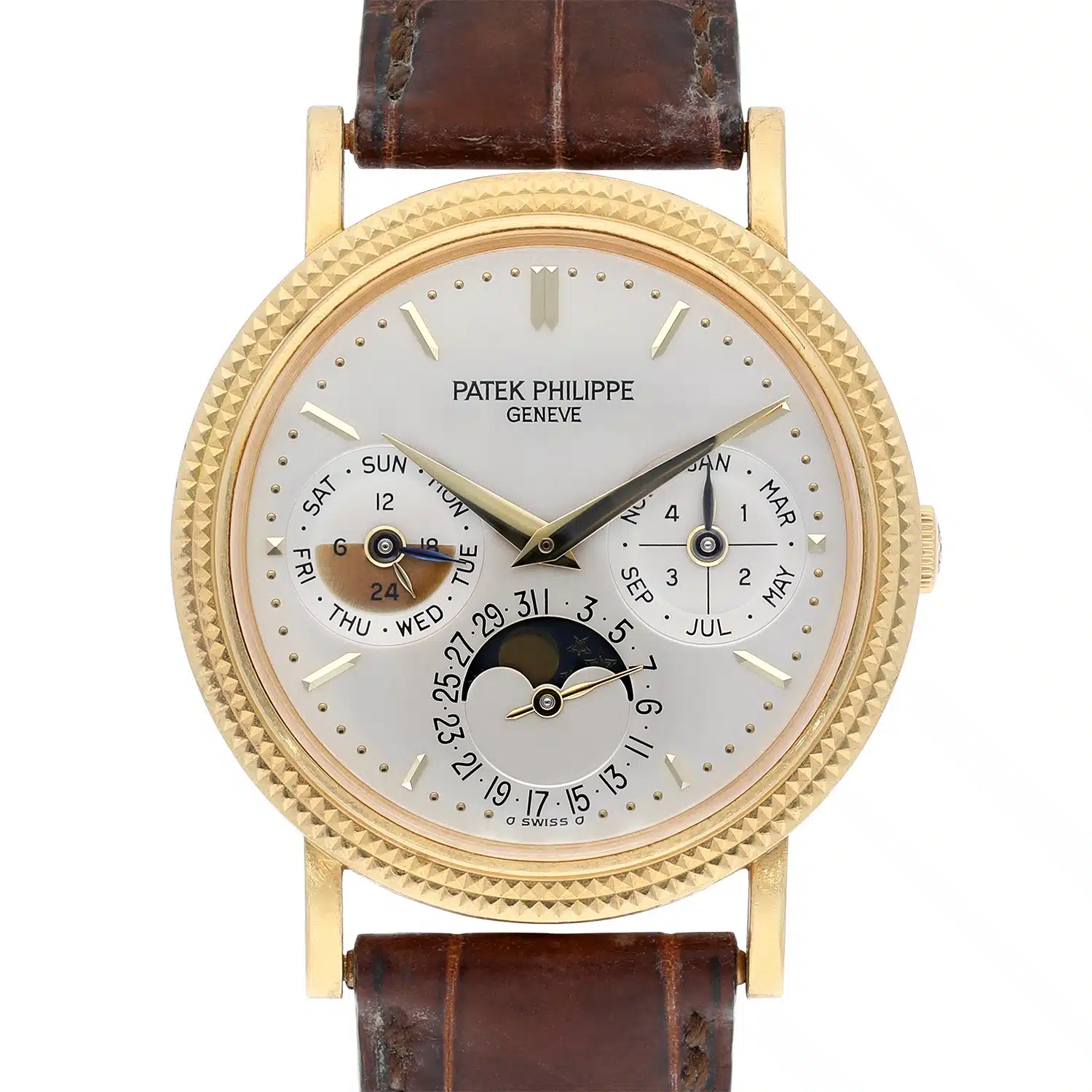 Patek Philippe Perpetual Calendar 5040J yellow gold watch, dial detail