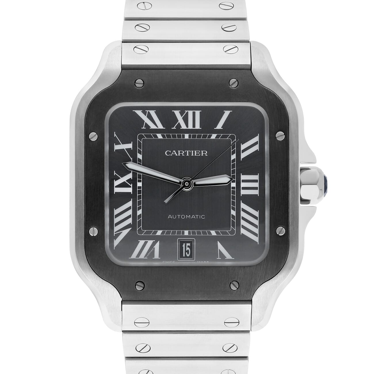 Cartier Santos de Cartier Automatic Steel Grey Dial Mens Bracelet Watch WSSA0037