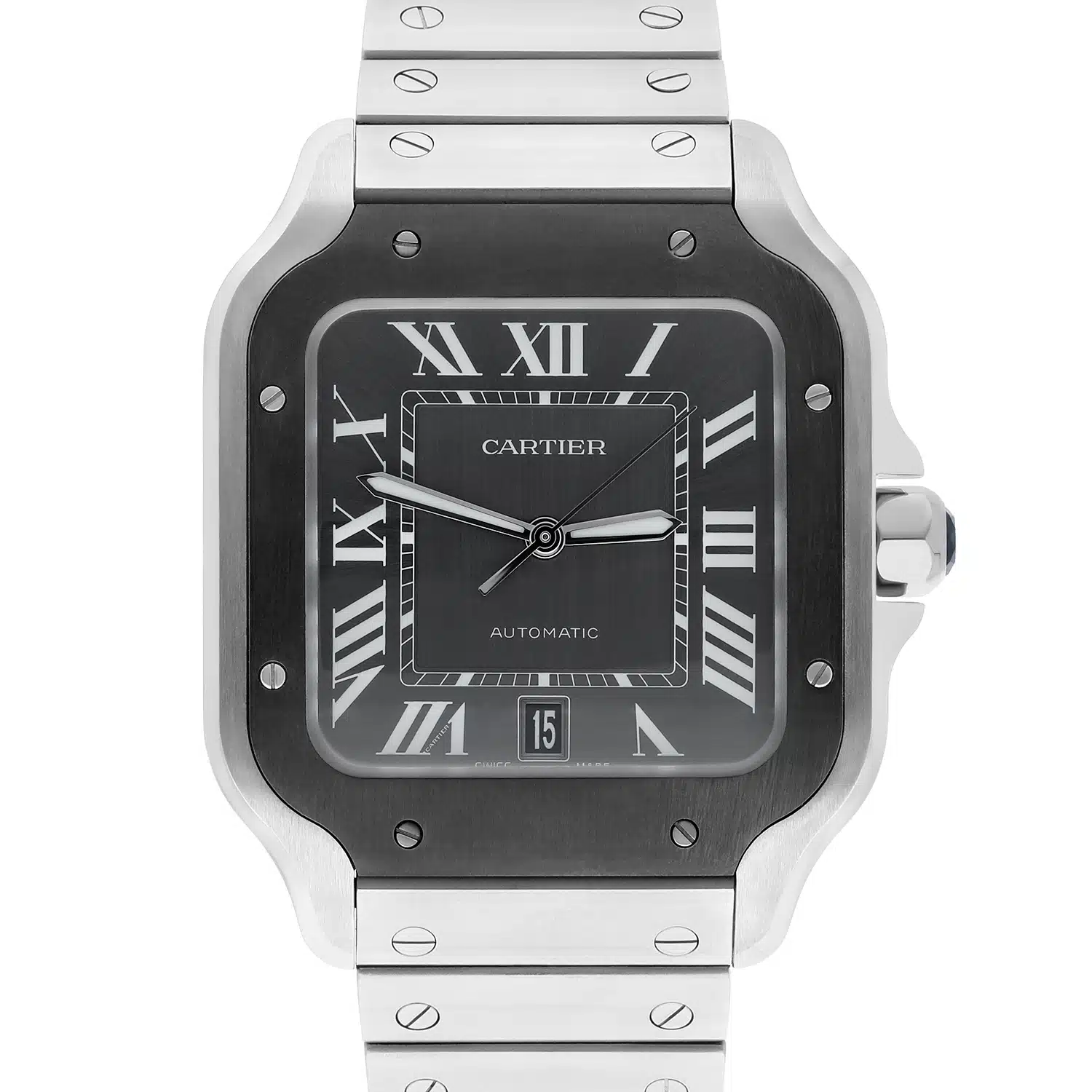 Cartier Santos de Cartier Automatic Steel Grey Dial Mens Bracelet Watch WSSA0037