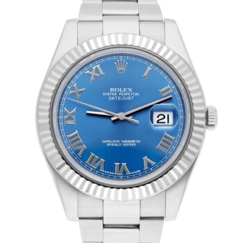 Rolex Datejust II Steel Blue Roman Dial Oyster Bracelet Mens 41mm Watch 116334