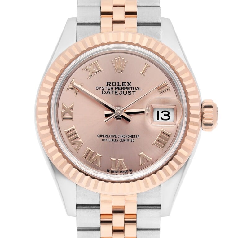 Rolex Lady Datejust 28mm Rose Gold/Steel Pink Roman Dial & Fluted Bezel Jubilee Bracelet 279171