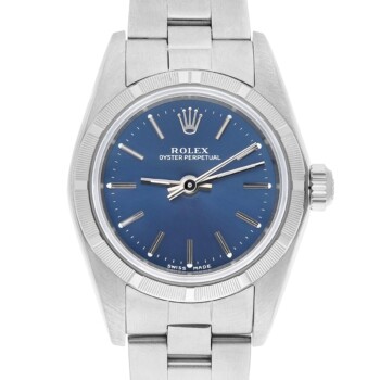 Rolex Ladies Oyster Perpetual Stainless Steel Automatic Watch Blue Dial 76030 Circa 2002