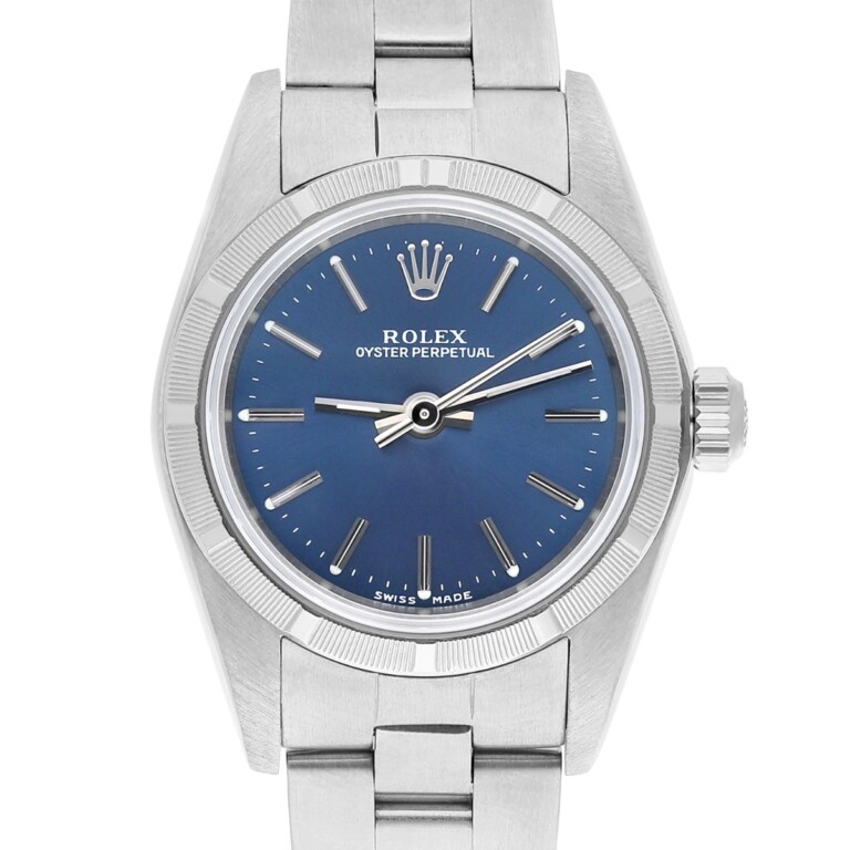 Rolex Ladies Oyster Perpetual Stainless Steel Automatic Watch Blue Dial 76030 Circa 2002