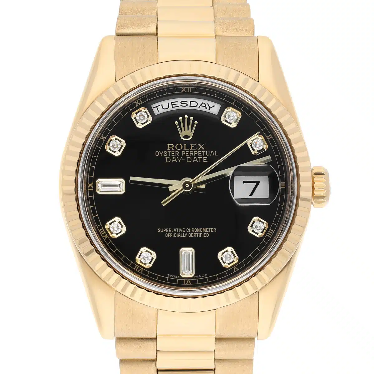 Rolex Day Date 118238 Presidential 36 mm 18K Yellow Gold Black Diamond Dial