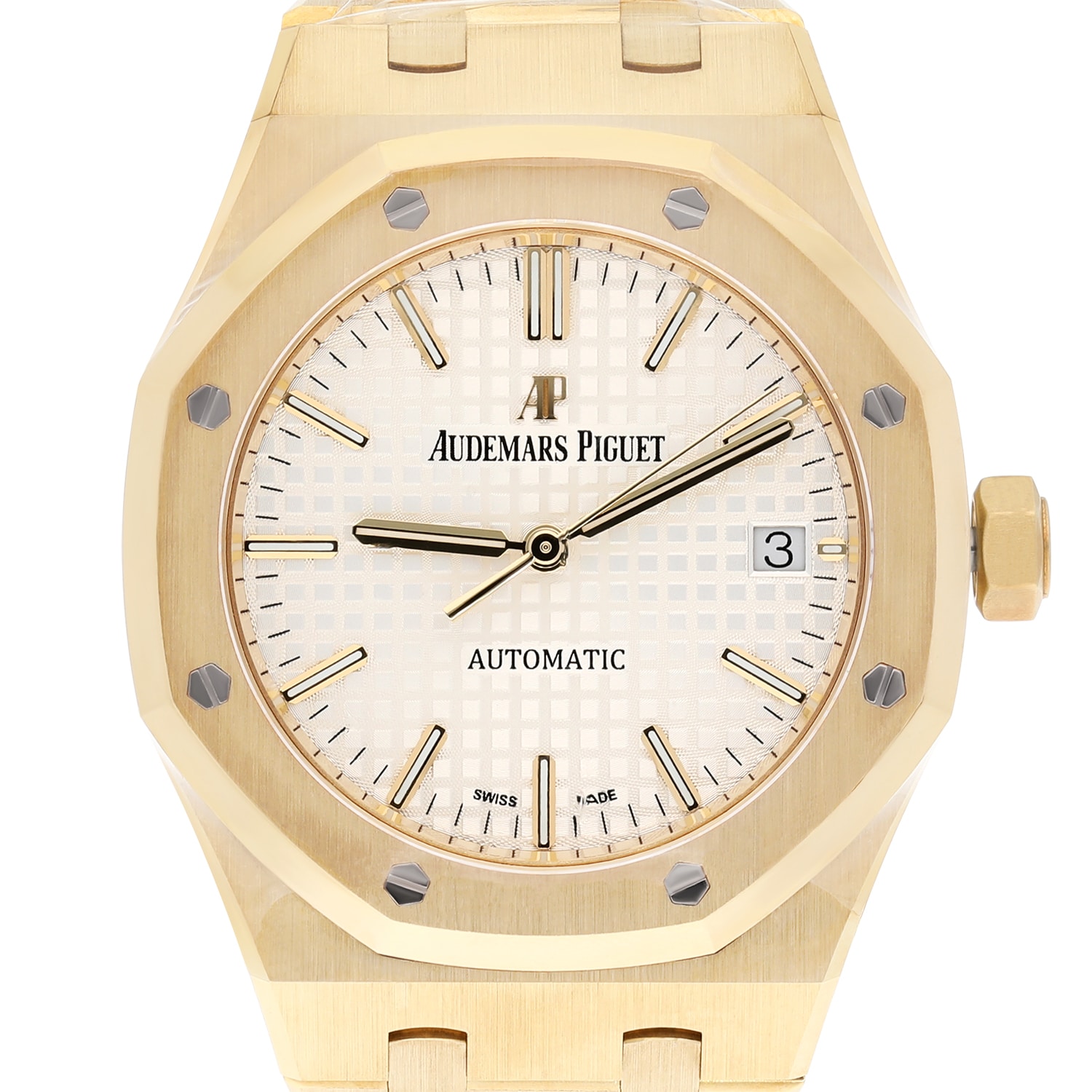 AP Royal Oak Selfwinding 15450BA.OO.1256BA.01 37MM White Index Dial Yellow Gold Watch UNWORN