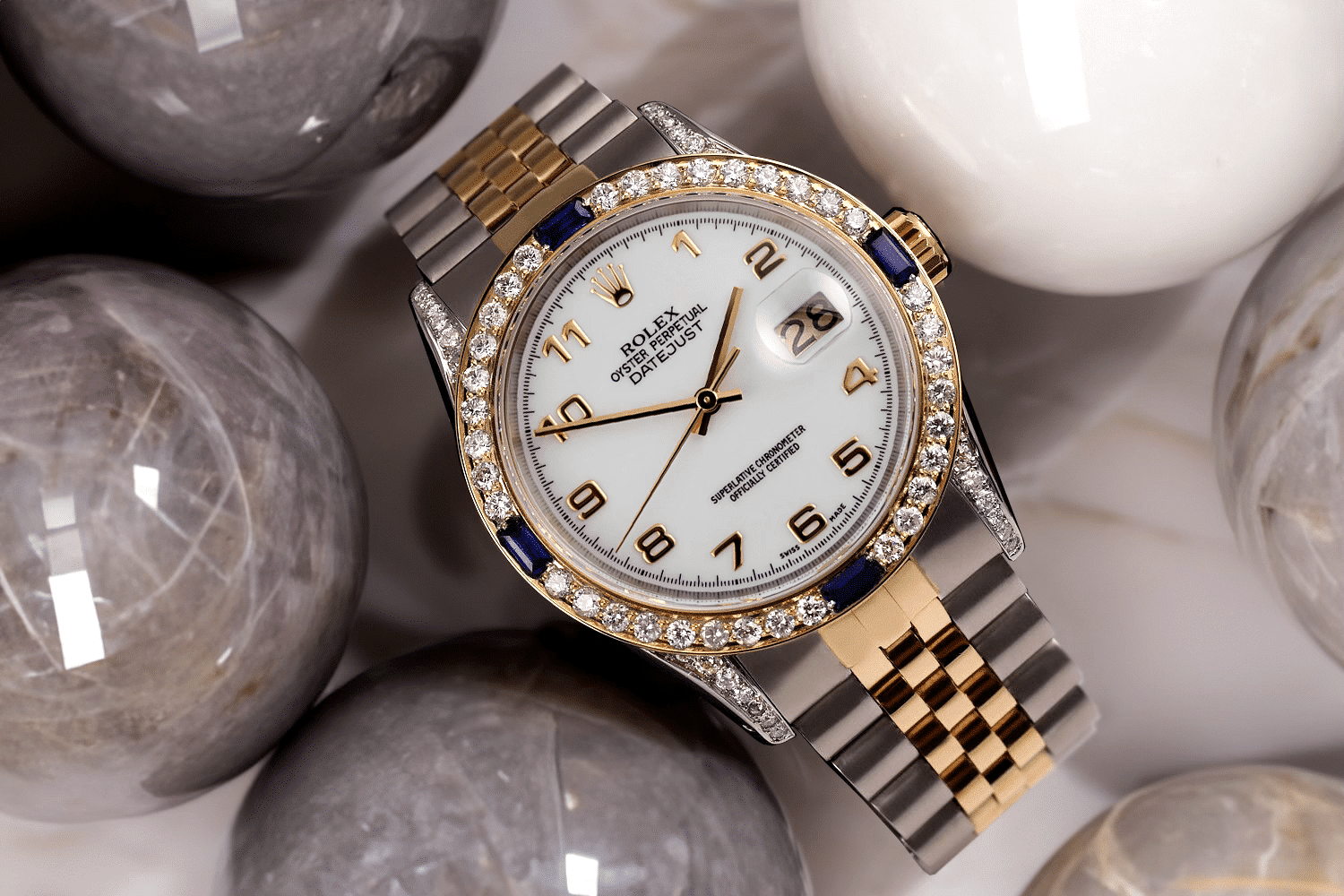 Rolex Datejust 36 White Dial with Arabic Numerals Sapphire & Diamond Bezel 16013
