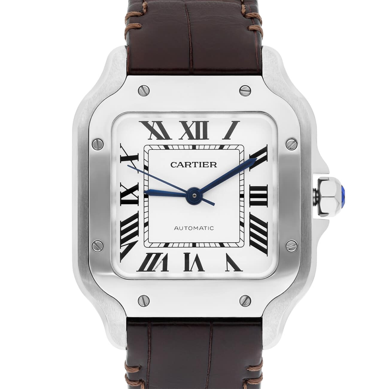 Cartier Santos De Cartier WSSA0029 Medium Size Stainless Steel Watch Leather Band