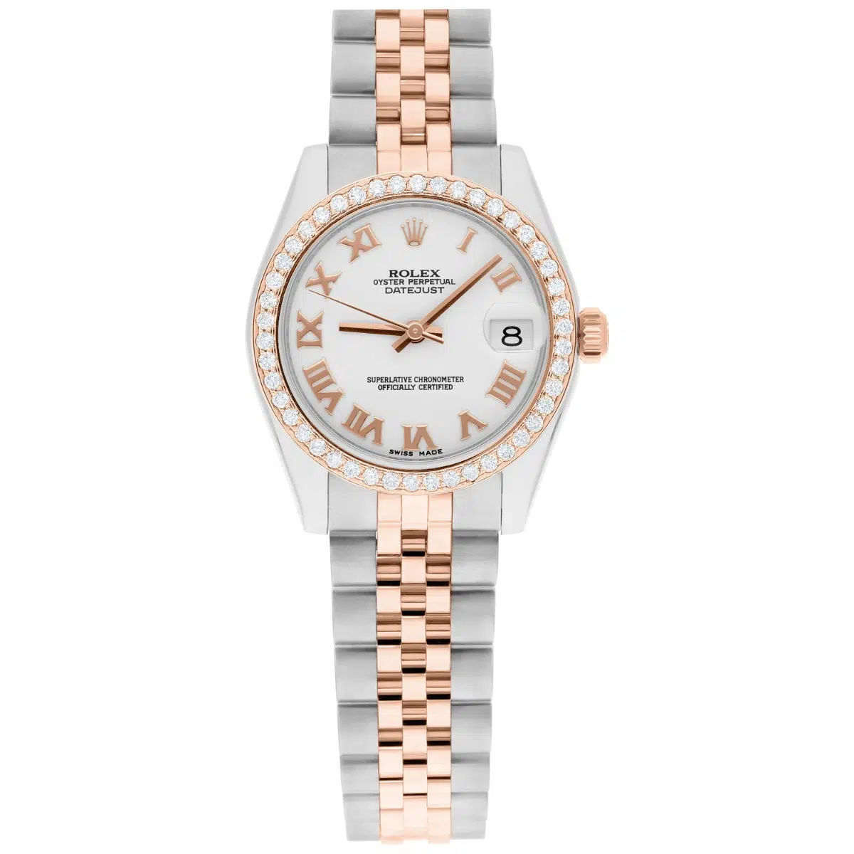 Rolex Datejust 31mm 18k Rose Gold/Steel Watch White Roman Dial Diamonds 178271 – image 2