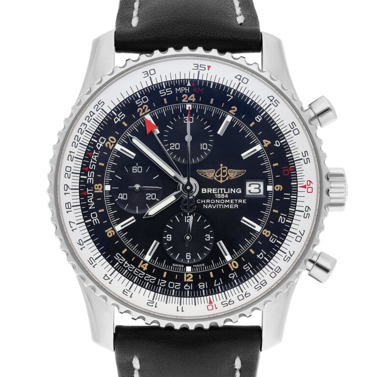 Breitling Navitimer World Black Dial Stainless Steel Watch A24322 New Strap – alternate view