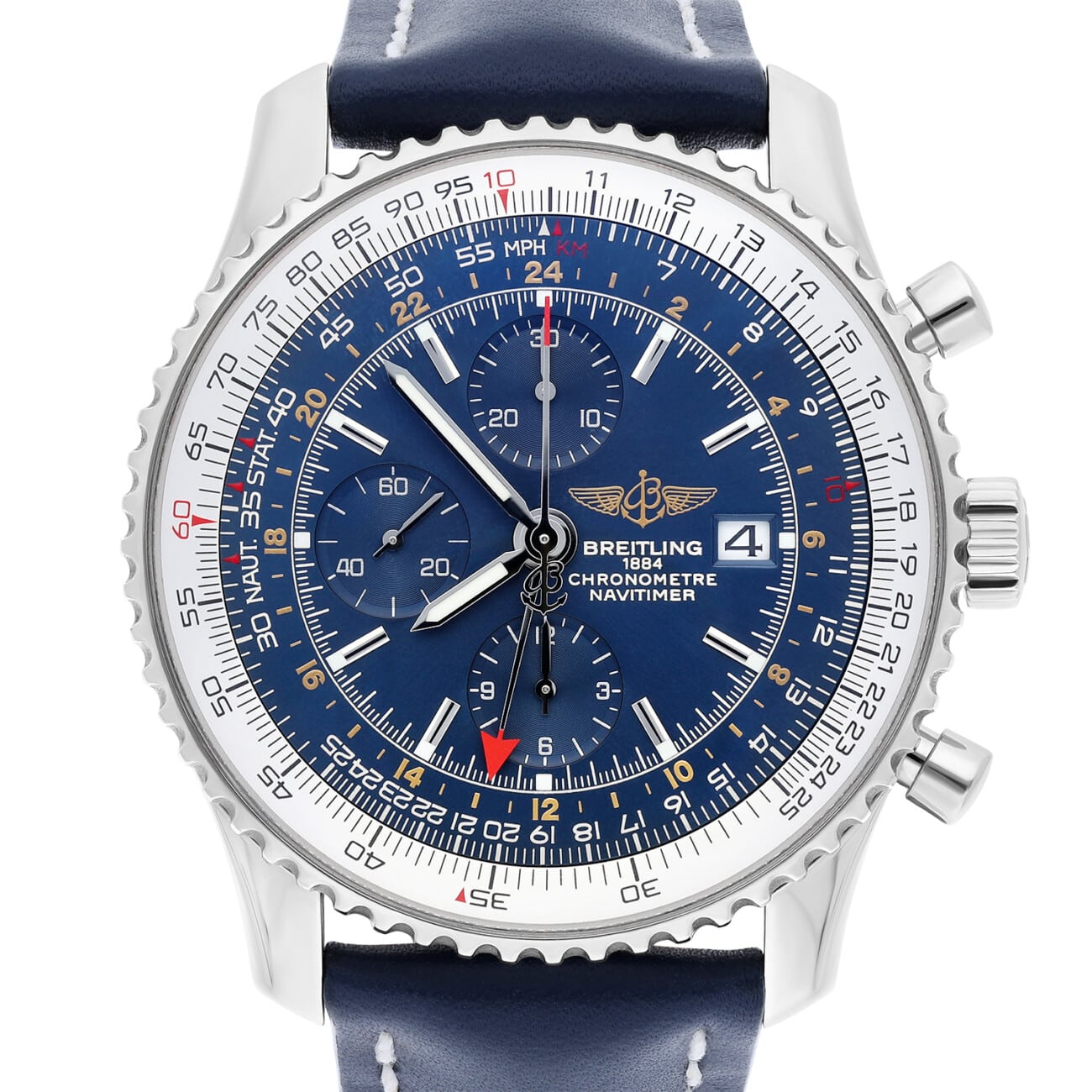 Breitling Navitimer World Blue Dial Stainless Steel Watch A24322 New Strap