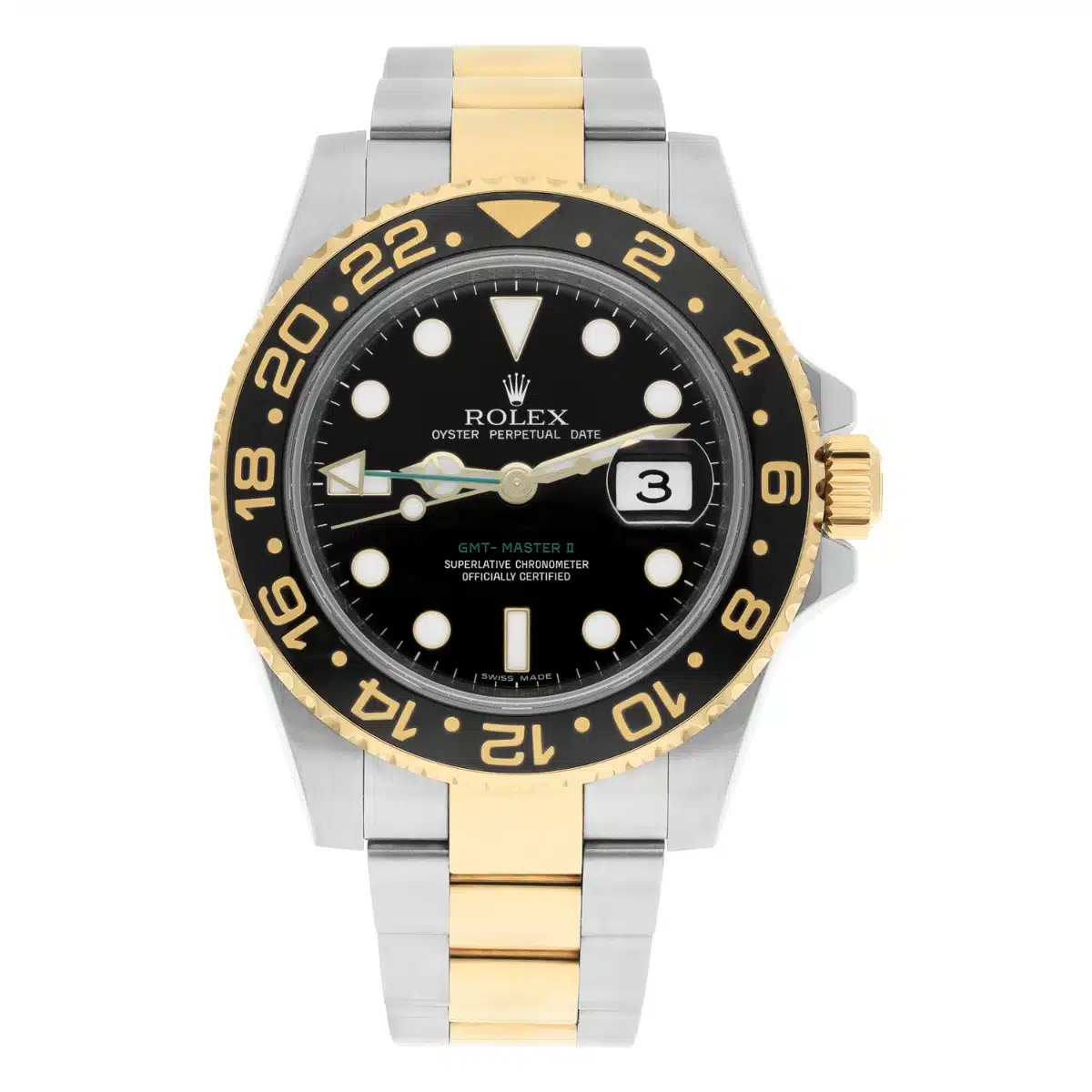 Rolex GMT-Master II 40mm 116713LN Oyster Stainless Steel Yellow Gold Black Dial Watch - 2014