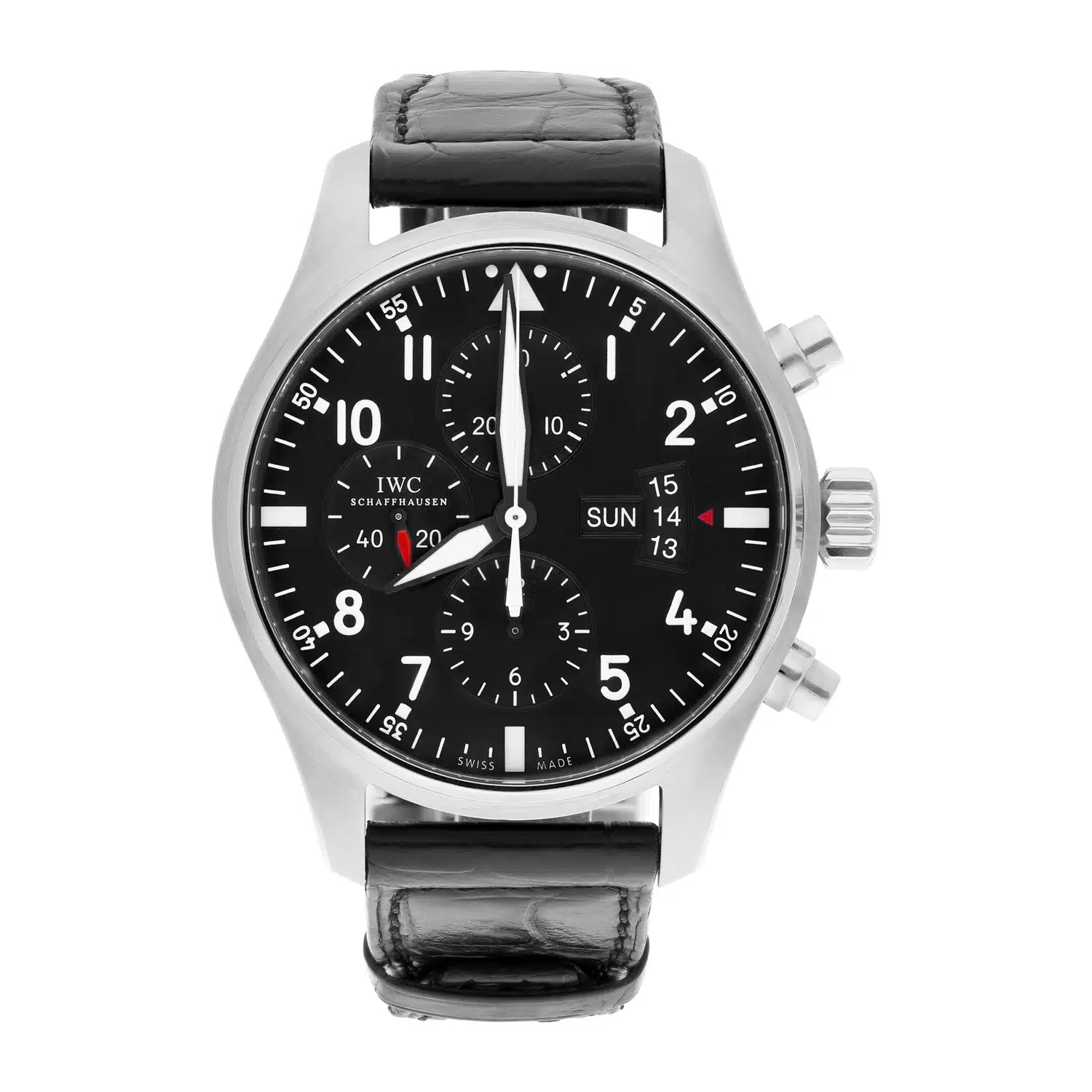 IWC Pilot watch IW377701 Chronograph Stainless Steel Mens Watch Leather Band – image 2