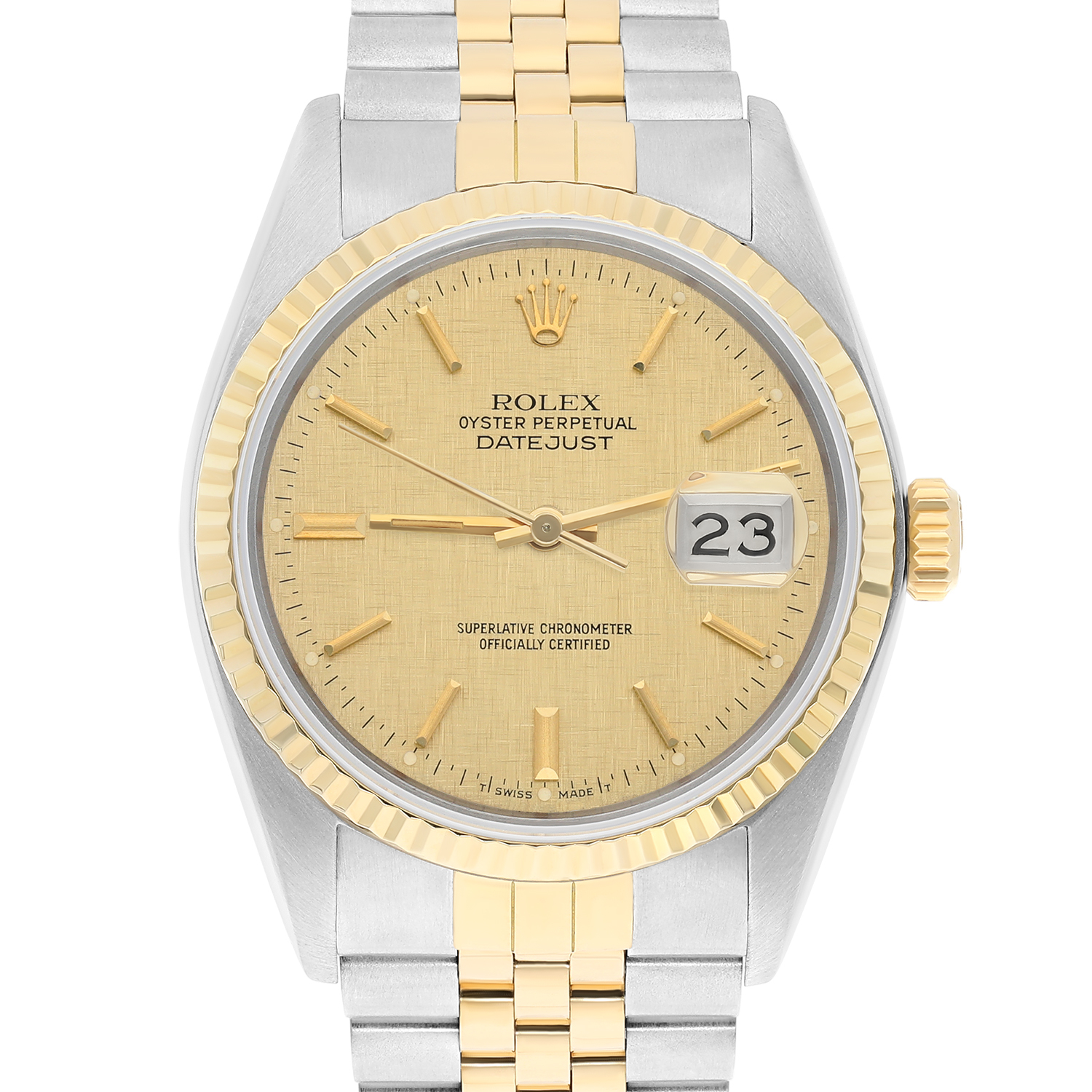 Rolex Datejust 36mm Two Tone Champagne Linen Dial Jubilee 16013 Circa 1979