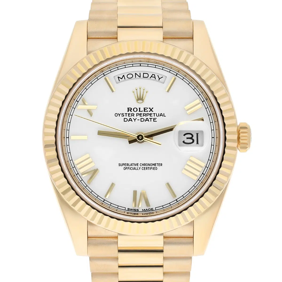 Rolex Day-Date 40 Presidential 228238 White Dial Yellow Gold Watch Complete