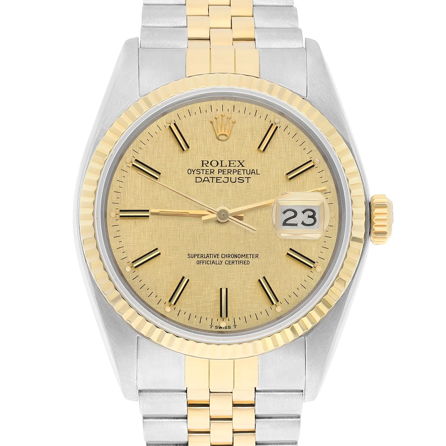 Rolex Datejust 36mm Two Tone Champagne Linen Dial Jubilee 16013 Circa 1986