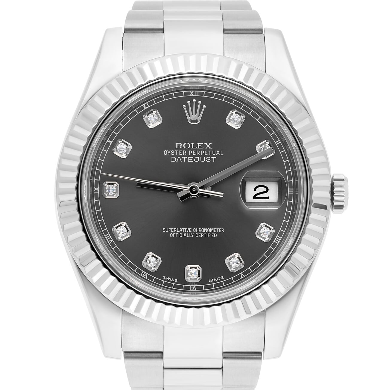 Rolex Datejust II 41mm Steel/18k WG Rhodium Diamond Dial Watch Oyster 116334