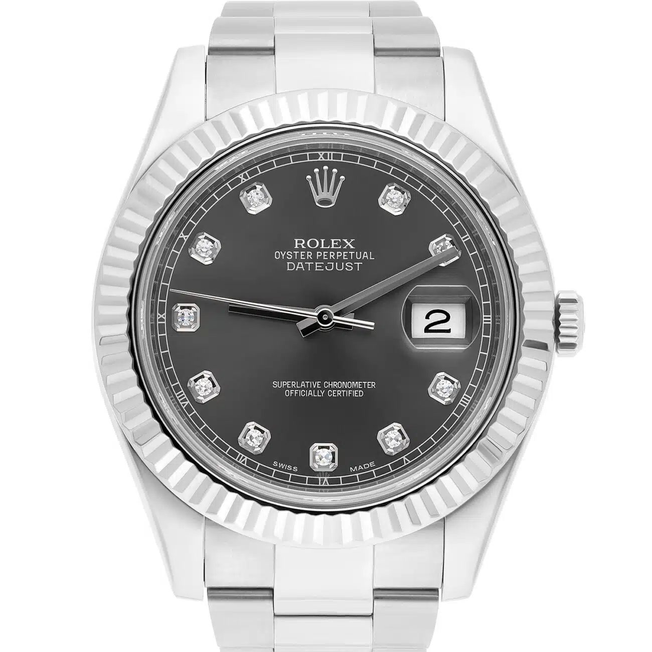 Rolex Datejust II 41mm Steel/18k WG Rhodium Diamond Dial Watch Oyster 116334-0009