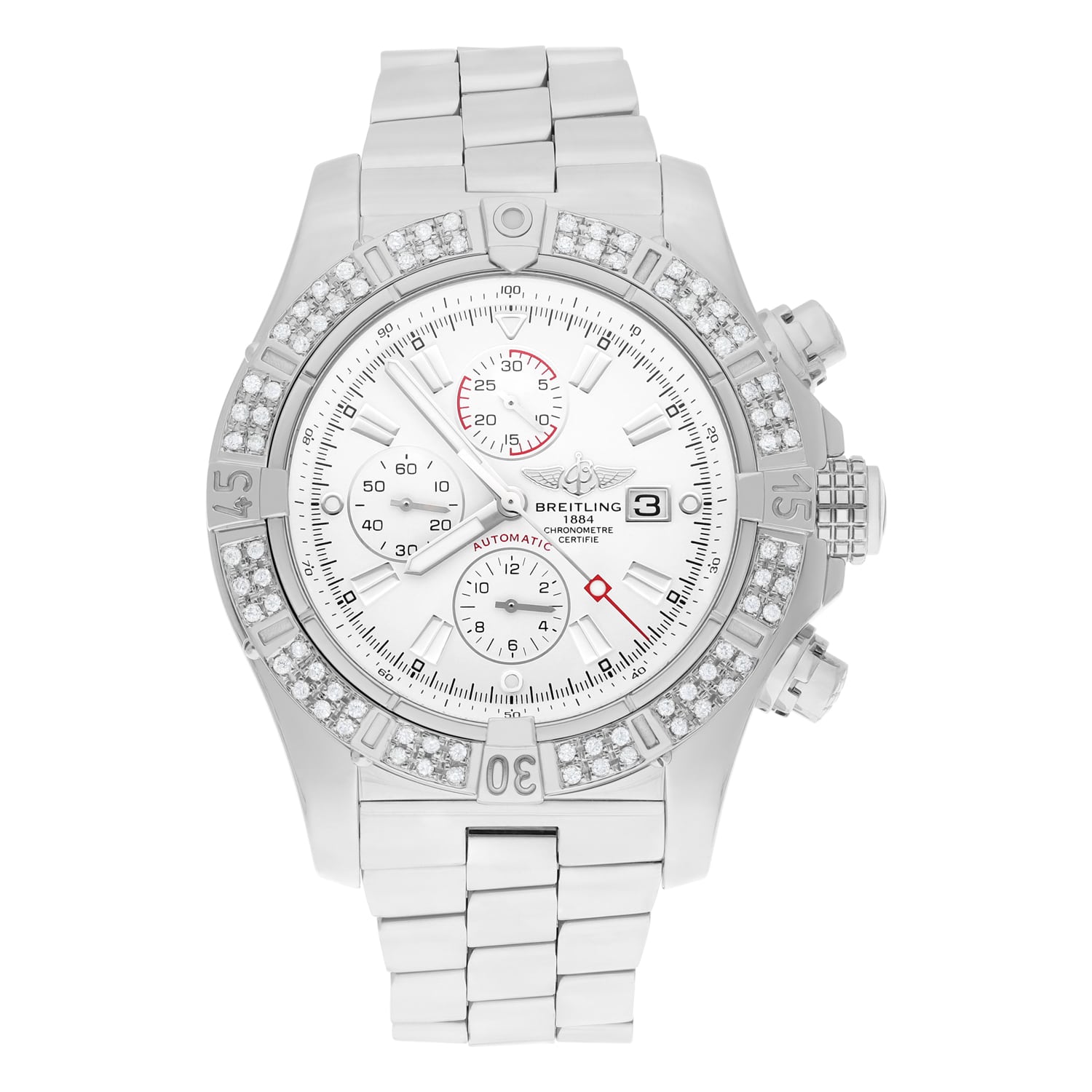Breitling Super Avenger SS Chronograph White Index 48mm Diamond Bezel A13370