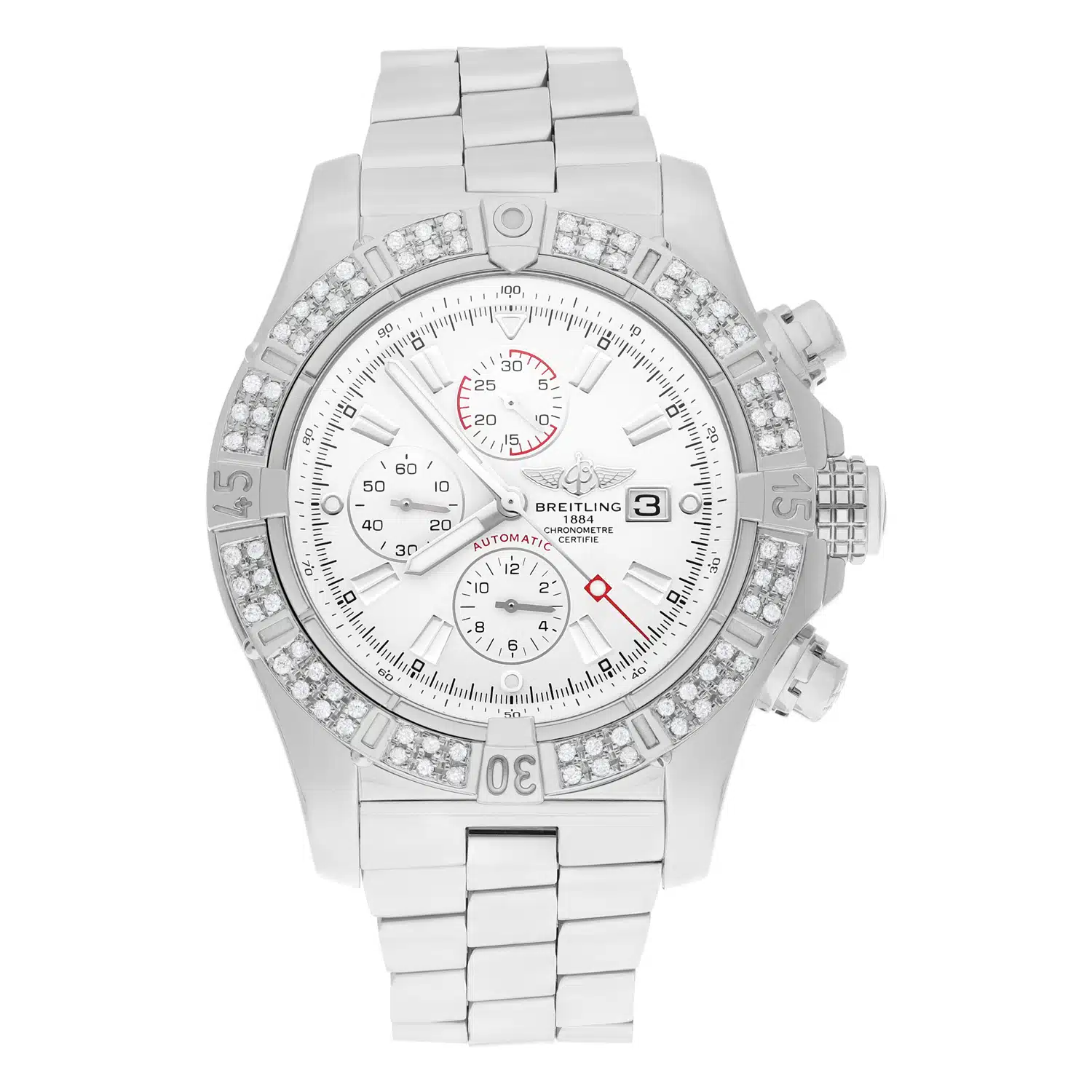 Breitling Super Avenger SS Chronograph White Index 48mm Diamond Bezel A13370 – image 2