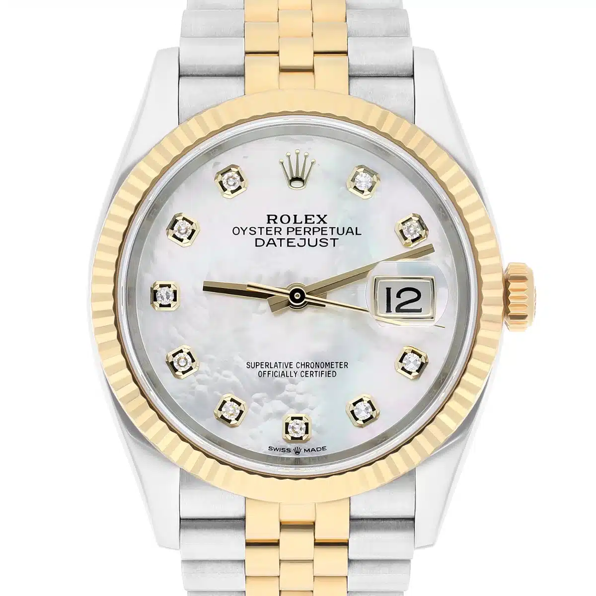 Rolex Datejust 36 mm 126233 White Mother of Pearl Dial Two Tone Jubilee Watch