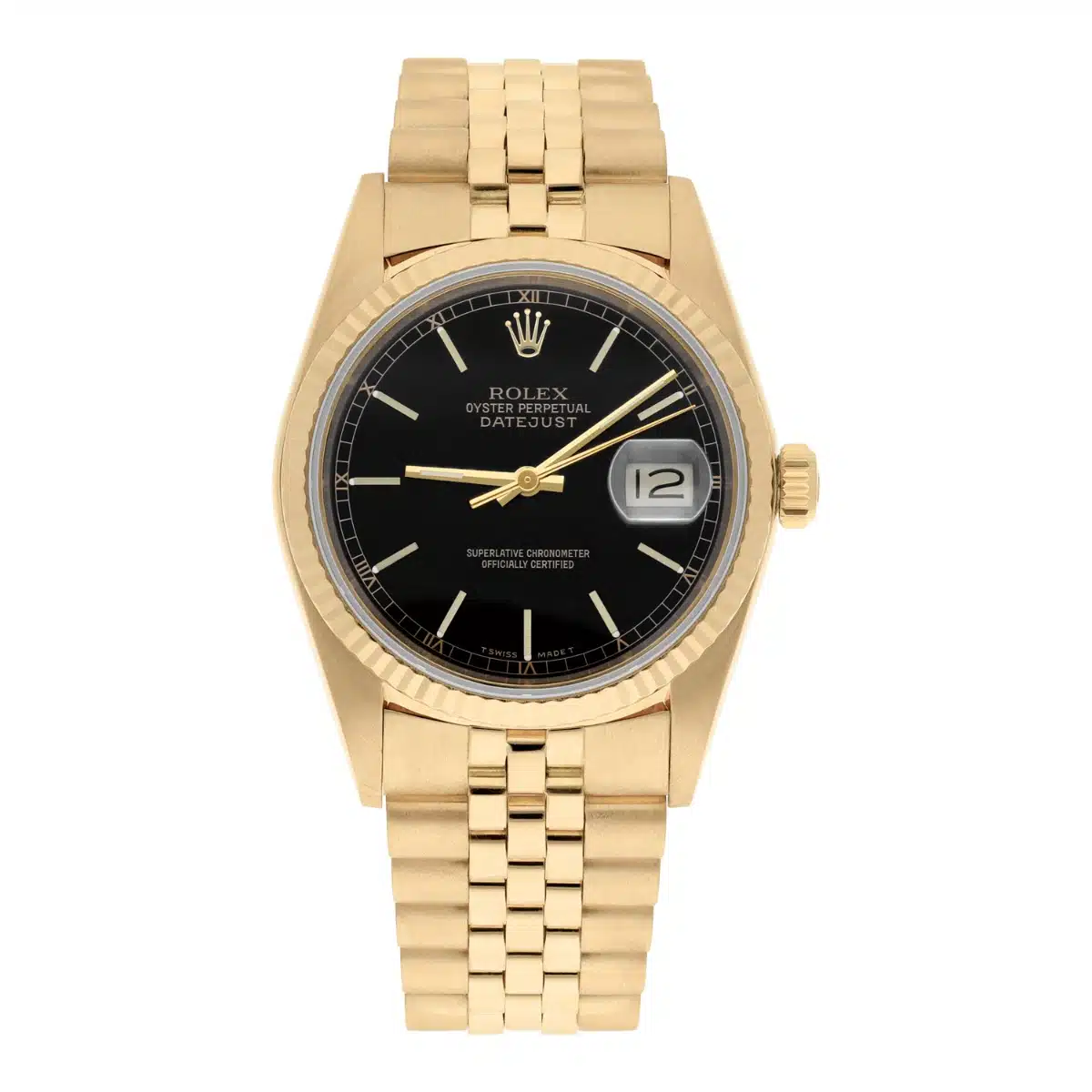 Rolex Datejust 18k Yellow Gold Black Dial Jubilee Mens 36mm Watch 16018 – image 2