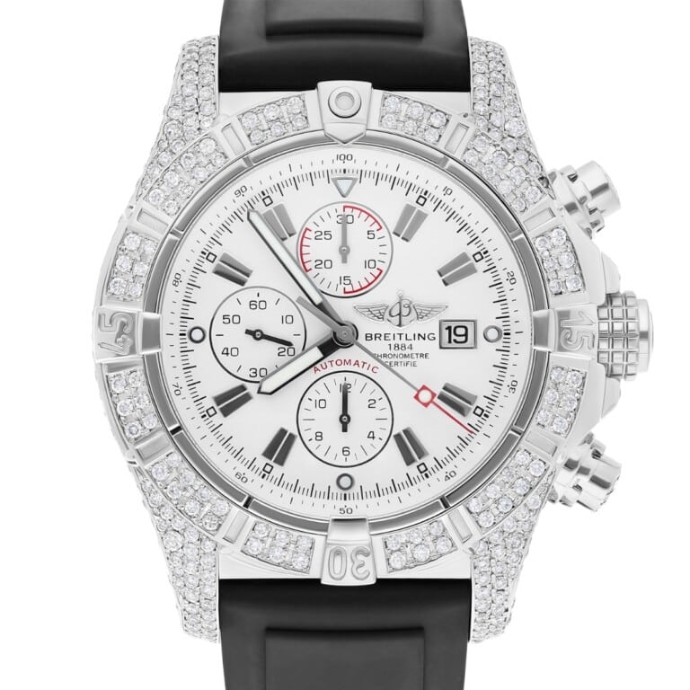 Breitling Super Avenger White Dial A13370 Stainless Steel Custom Diamond Watch