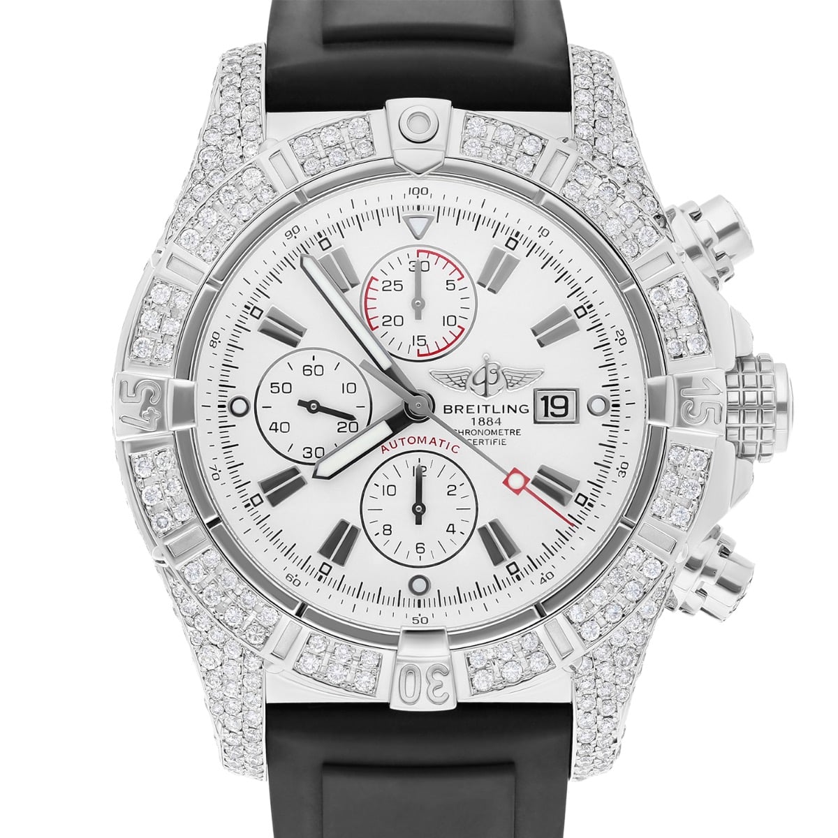 Breitling Super Avenger White Dial A13370 Stainless Steel Custom Diamond Watch