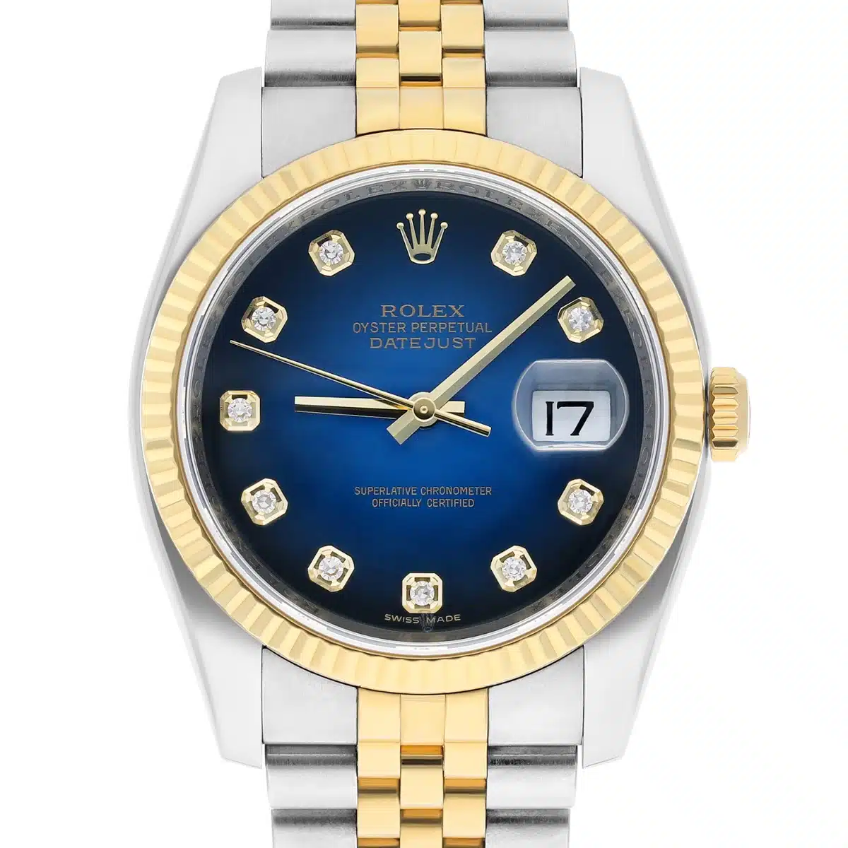 Rolex Datejust 36 Gold & Steel 116233 Watch White Roman Dial Jubilee Watch