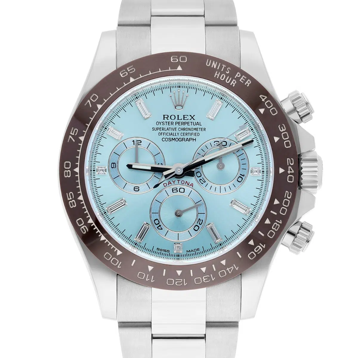 Rolex Daytona Ice Blue Baguette Diamond Dial 40mm Platinum Watch 116506 Complete