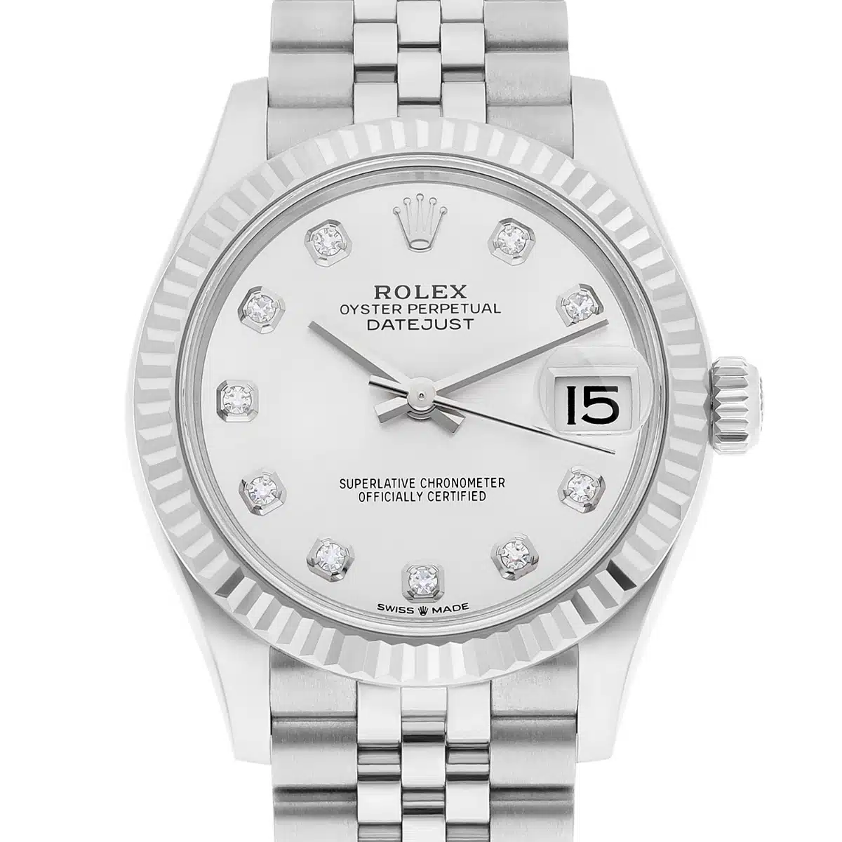 Rolex Datejust Ladies 278274 31mm Silver Diamond Dial Fluted Bezel Jubilee Band – image 2