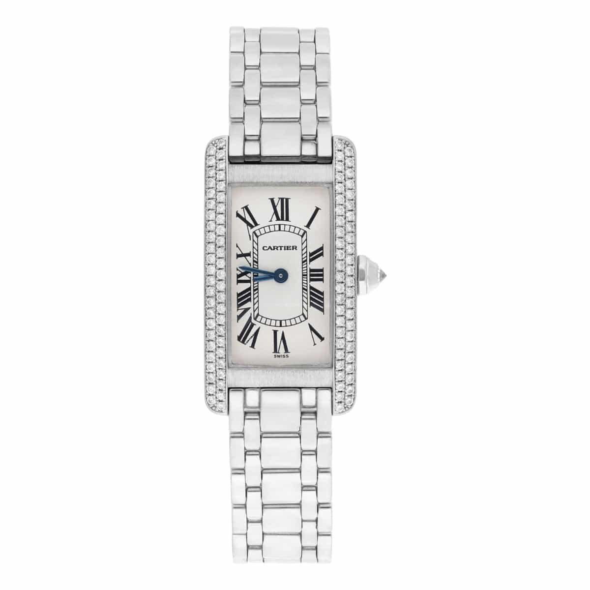 Cartier Tank Americaine Small Quartz 18k White Gold Ladies Diamond Watch