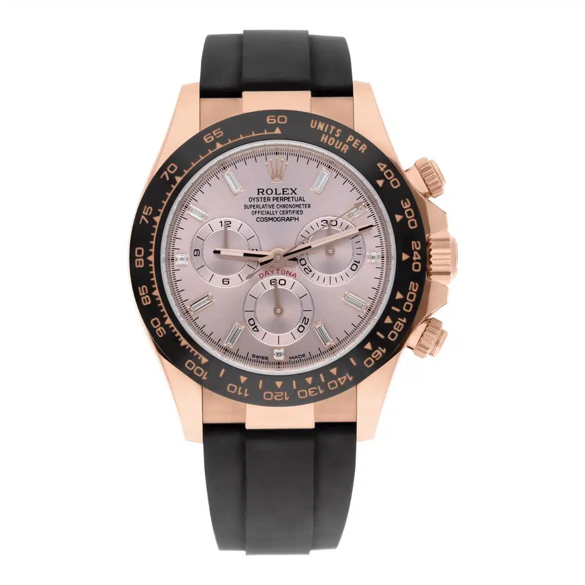 Rolex Daytona Rose Gold Sunburst Baguette Dial Oysterflex 116515LN Complete – image 2