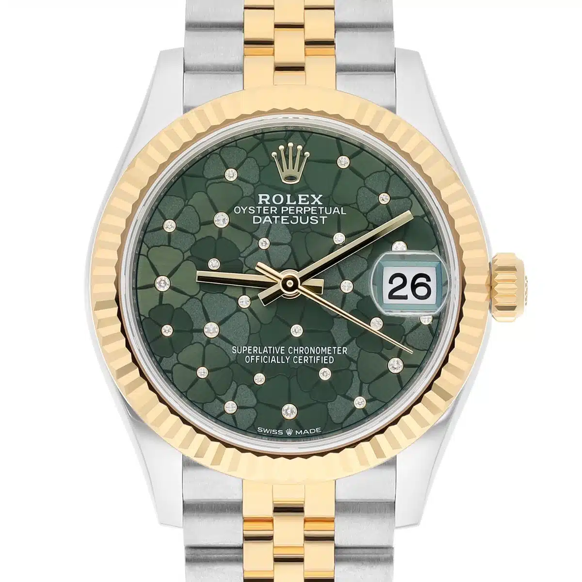 Rolex Datejust Jubilee 31mm Stainless Steel and Yellow Gold with Green Floral Diamond Dial 278273