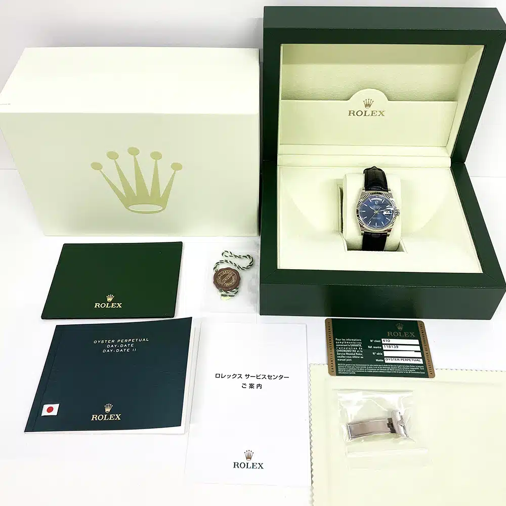 Rolex Day-Date 36mm White Gold Fluted Bezel 118139 Blue Leather Strap Watch 2014 – image 8