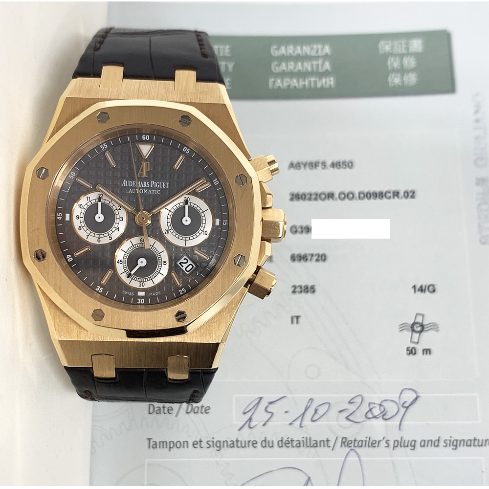 Audemars Piguet Royal Oak Chronograph 26022OR.OO.D098CR.02 39mm Rose Gold with Grey Dial Watch 2009